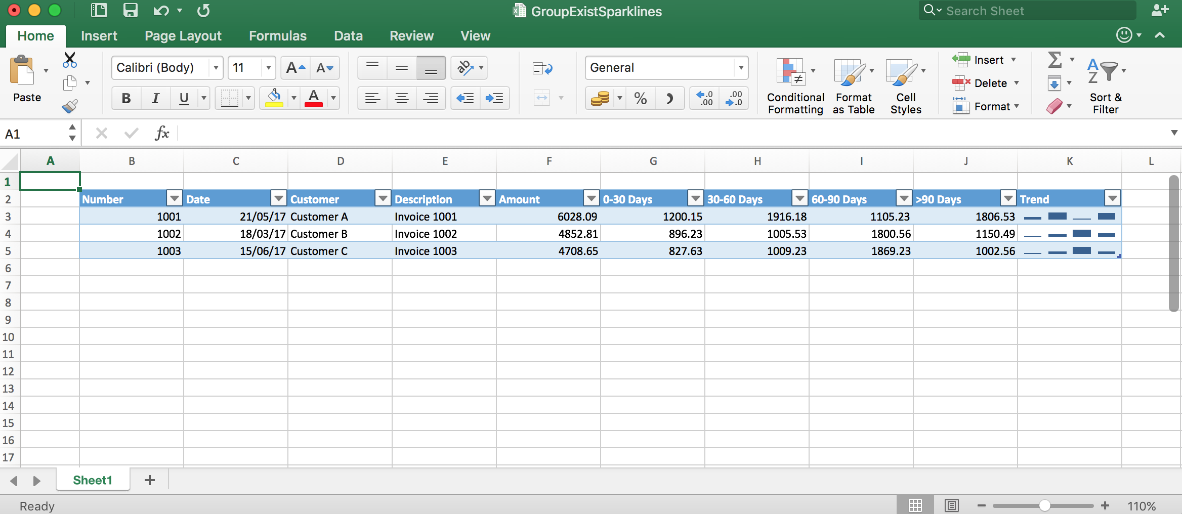 Use sparklines with your Excel API