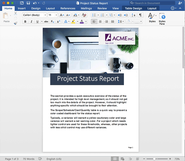 Example of Word document