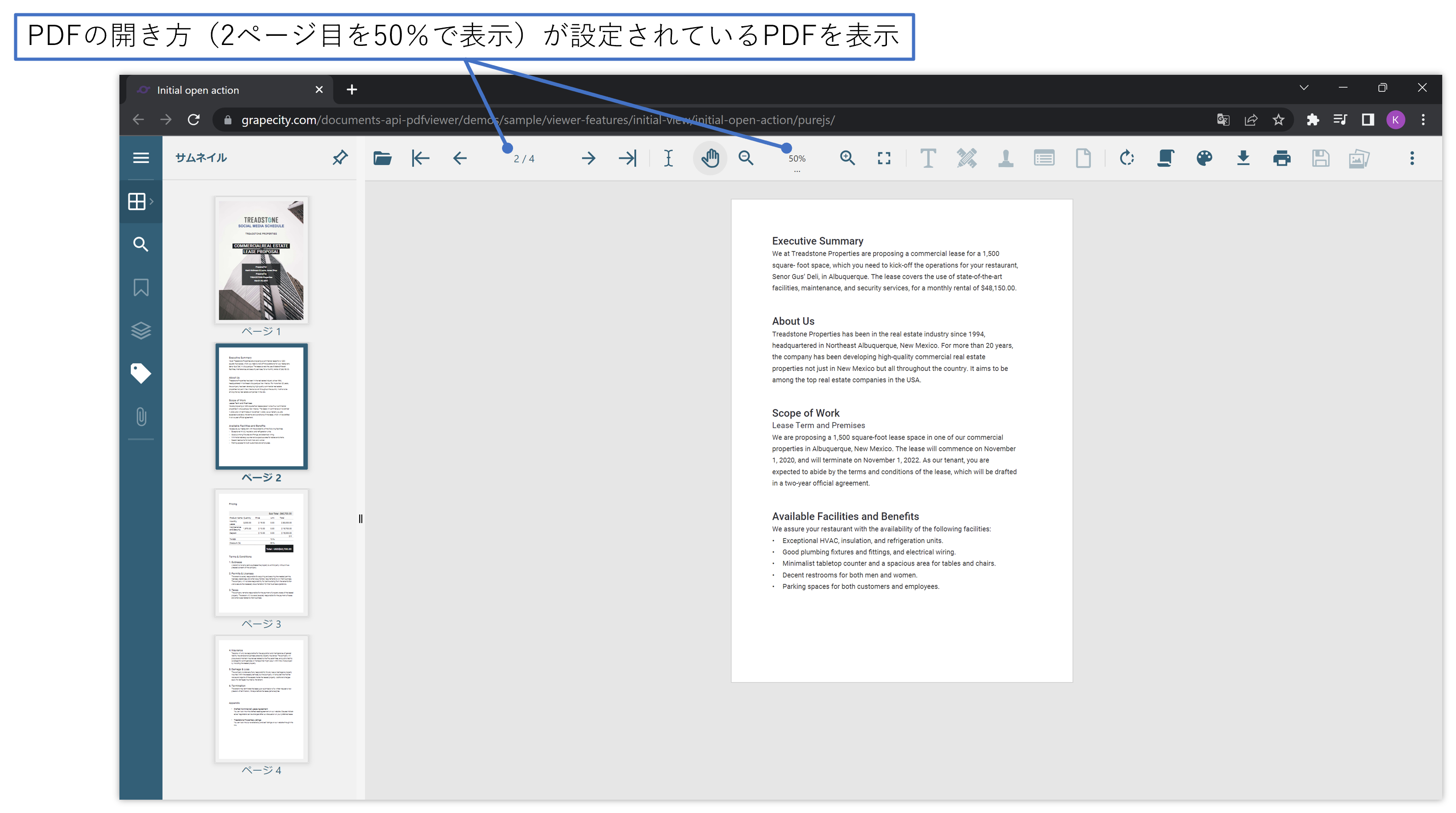 PDFの開き方設定を反映して表示