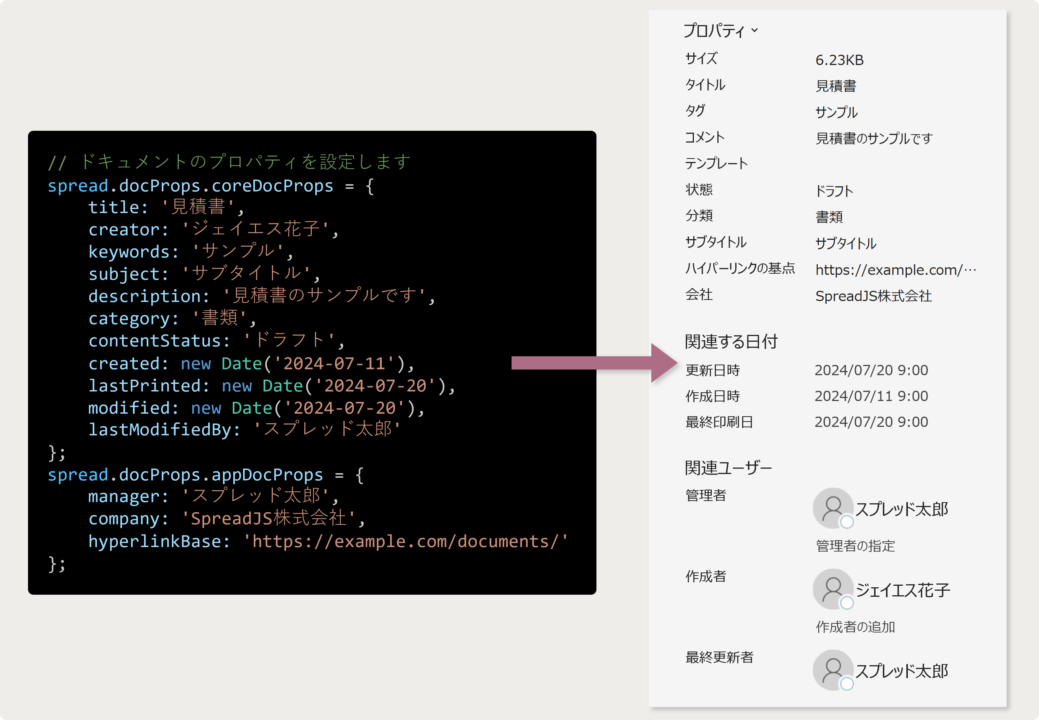 Excelドキュメントのプロパティ 